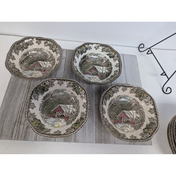 Vintage Johnson Brothers Friendly Village Set of 4 Rimmed Soup Bowls 6" - Picture 1 of 7